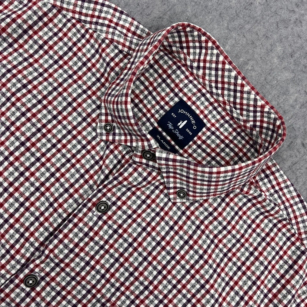 Johnnie-O Top Shelf Ruben Shirt Men's XL Red Currant Plaid Long Sleeve Button Up